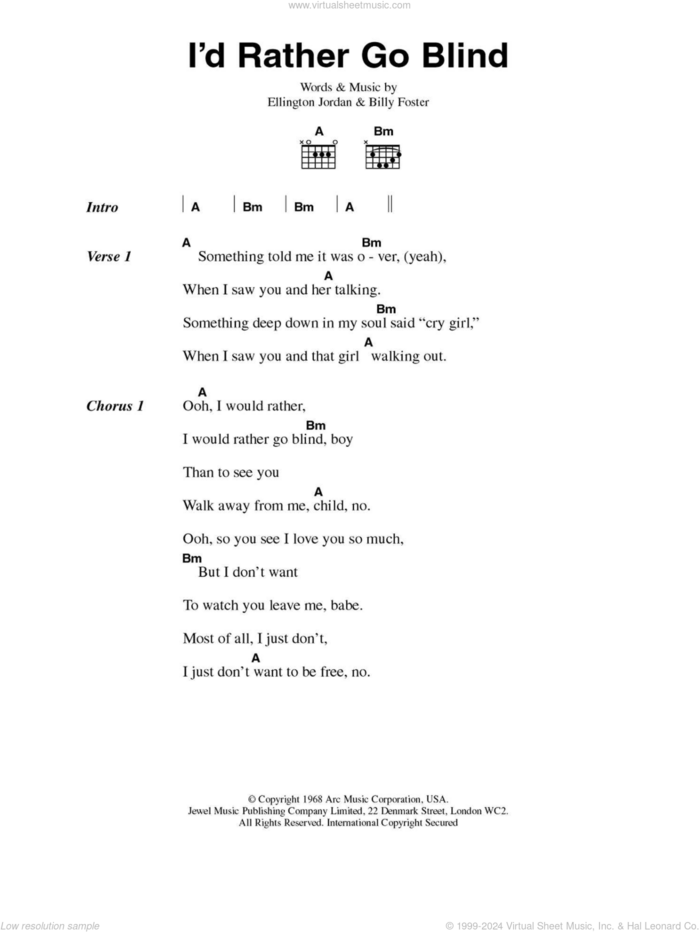 I'd Rather Go Blind sheet music for guitar (chords) by Etta James, Billy Foster, Donto Foster and Ellington Jordan, intermediate skill level