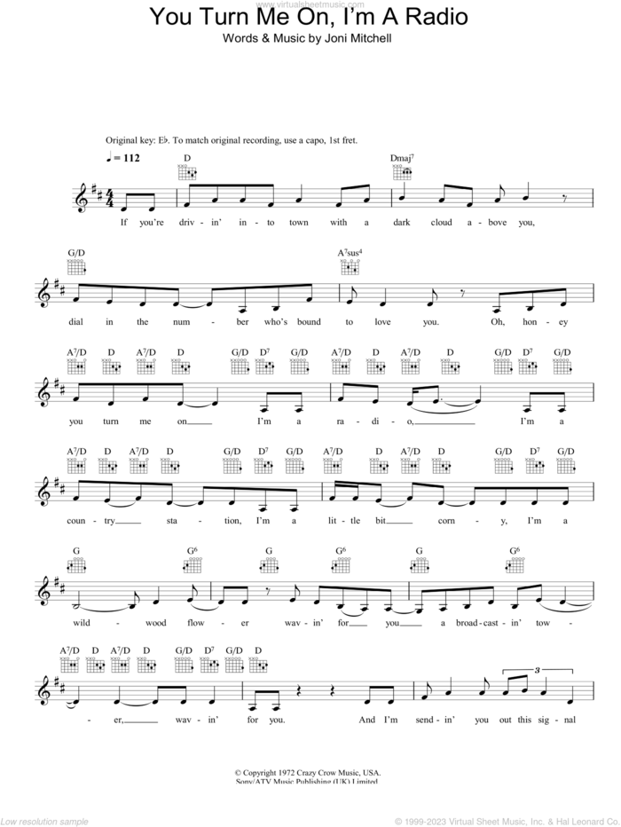 You Turn Me On I'm A Radio sheet music for voice and other instruments (fake book) by Joni Mitchell, intermediate skill level