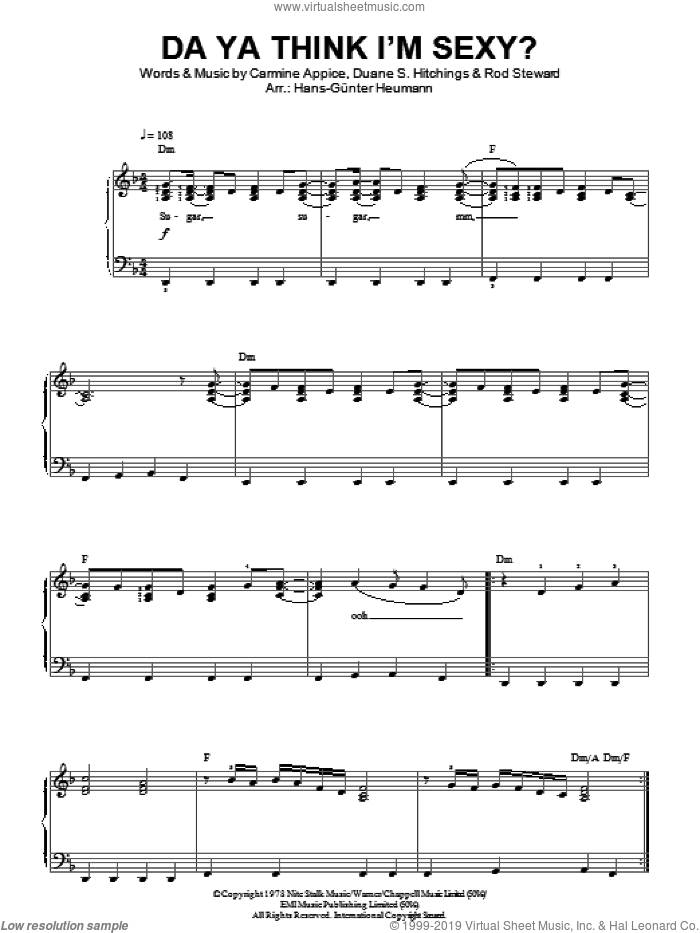 Do Ya Think I'm Sexy? sheet music for piano solo by Rod Stewart and Carmine Appice, easy skill level