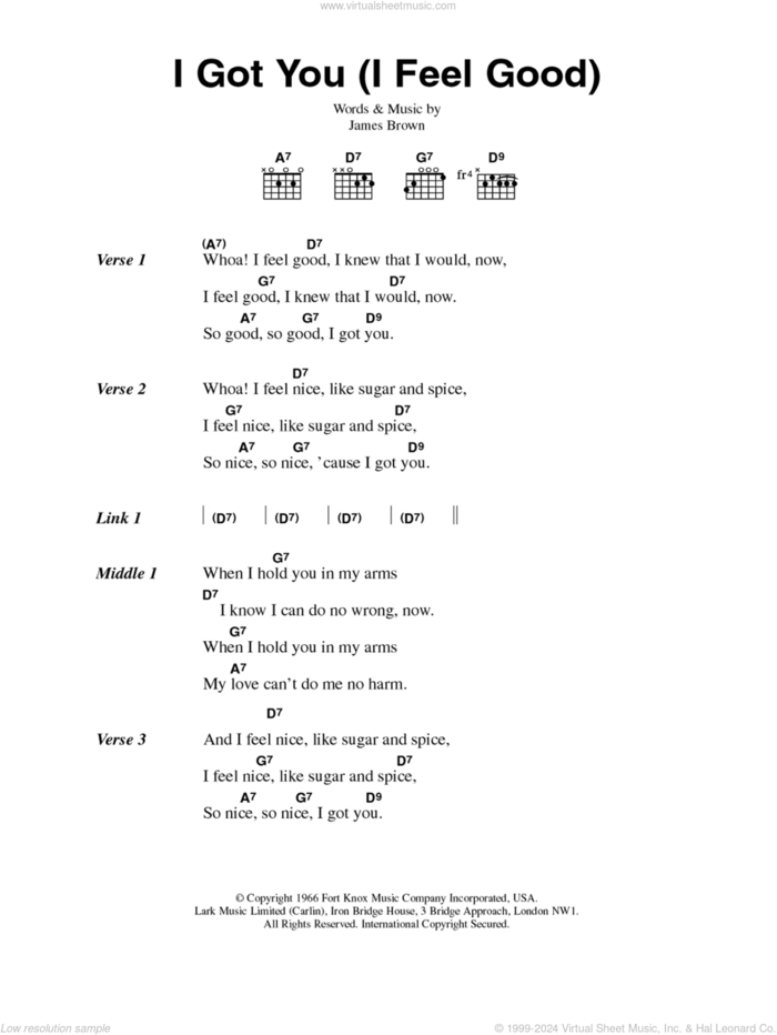 I Got You (I Feel Good) sheet music for guitar (chords) by James Brown, intermediate skill level