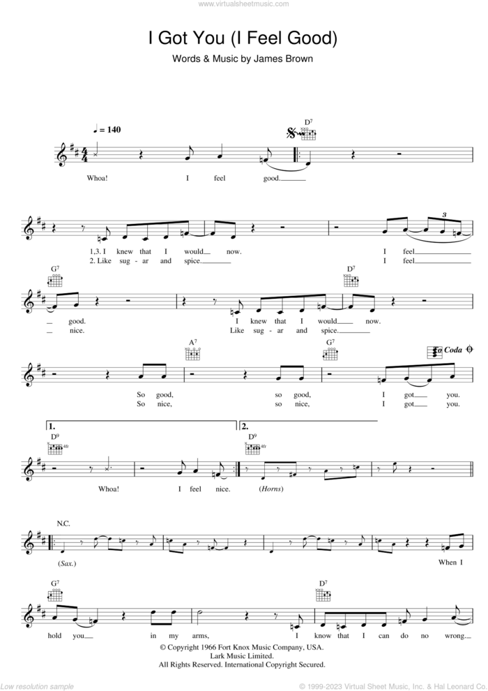 I Got You (I Feel Good) sheet music for voice and other instruments (fake book) by James Brown, intermediate skill level