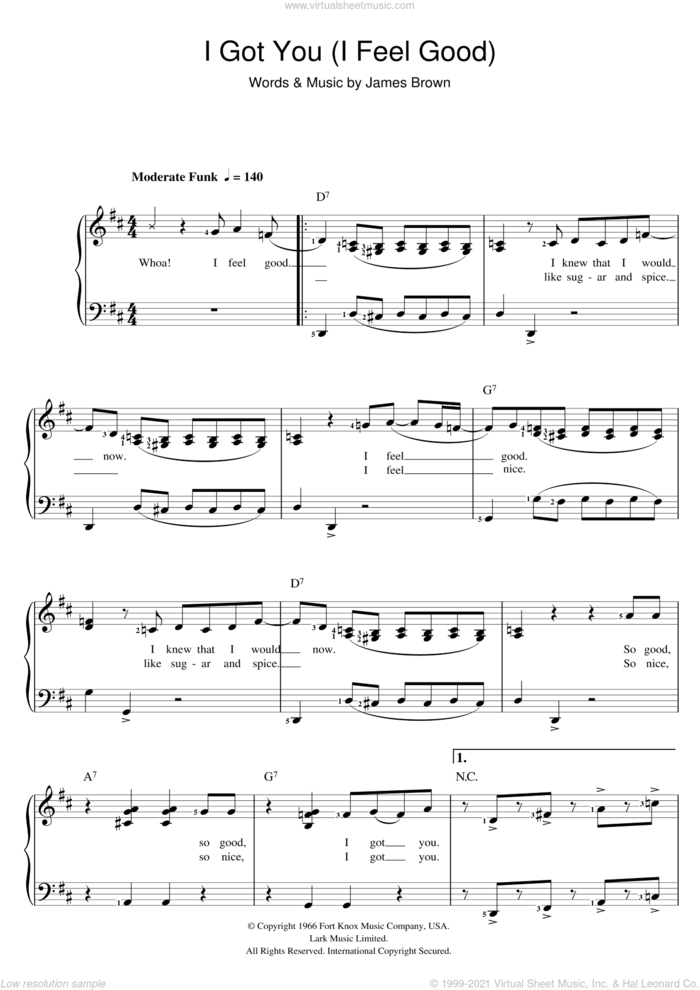 I Got You (I Feel Good) sheet music for voice and piano by James Brown, intermediate skill level