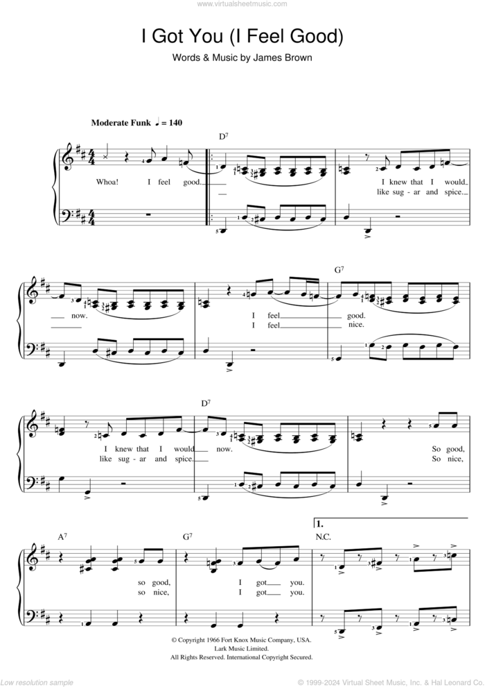 I Got You (I Feel Good) sheet music for voice and piano by James Brown, intermediate skill level