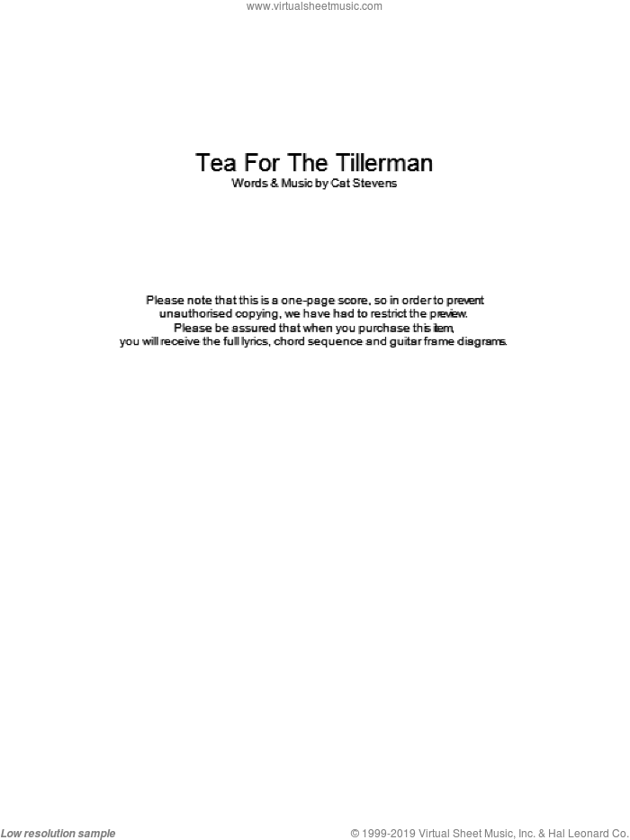 Tea For The Tillerman sheet music for guitar (chords) by Cat Stevens, intermediate skill level