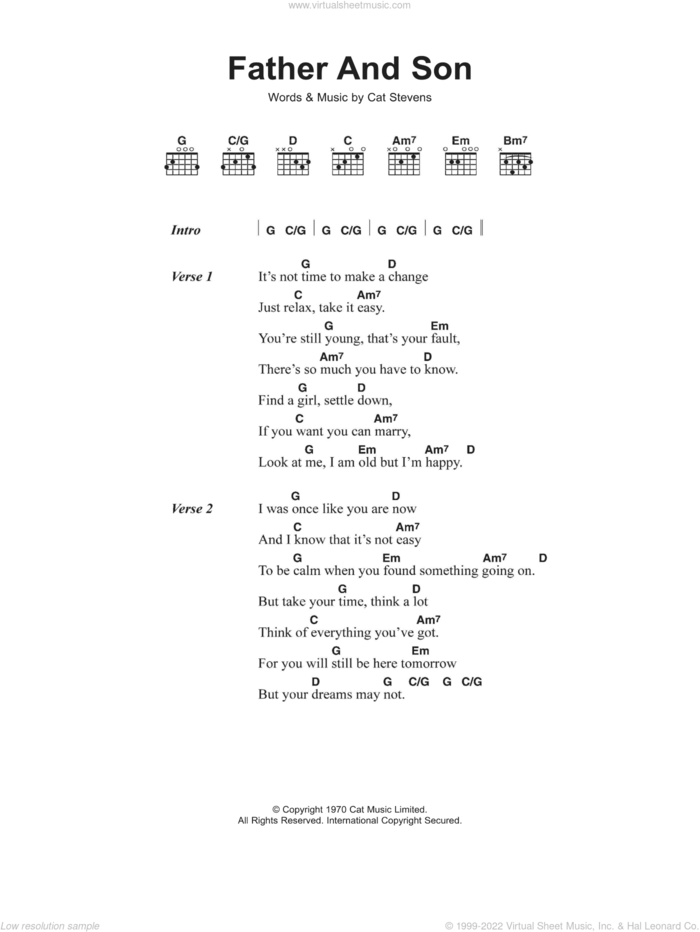 Father And Son sheet music for guitar (chords) by Cat Stevens, intermediate skill level