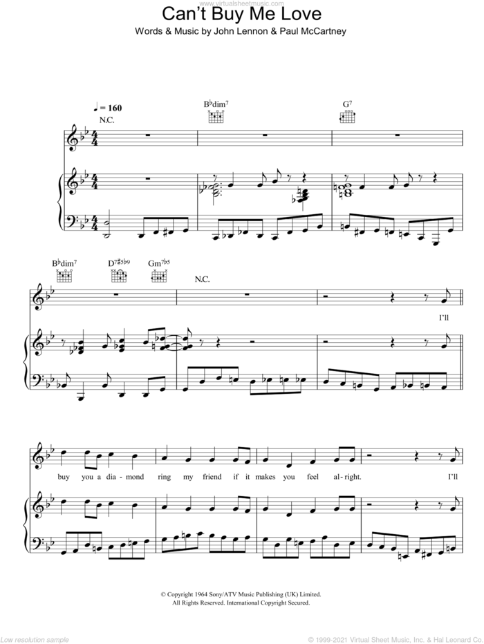 Can't Buy Me Love sheet music for voice, piano or guitar by Michael Buble, John Lennon and Paul McCartney, intermediate skill level