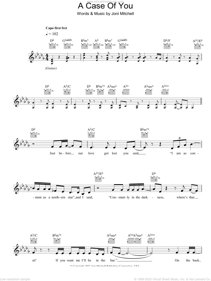 A Case Of You sheet music for voice and other instruments (fake book) by Joni Mitchell, intermediate skill level