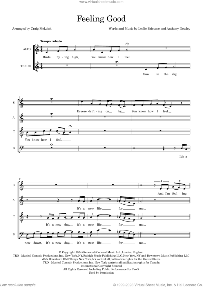 Feeling Good (arr. Craig McLeish) sheet music for choir (SAATB) by Nina Simone, Craig McLeish, Anthony Newley and Leslie Bricusse, intermediate skill level
