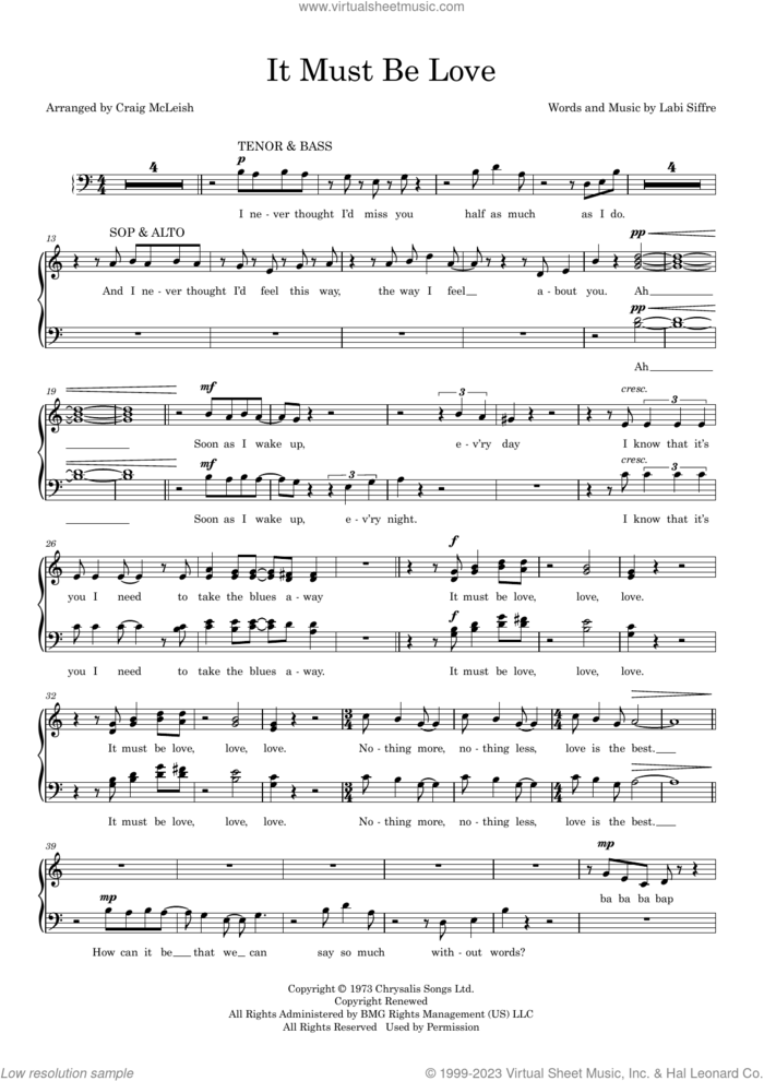 It Must Be Love (arr. Craig McLeish) sheet music for choir (SSATBB) by Labi Siffre, Craig McLeish and Madness, intermediate skill level