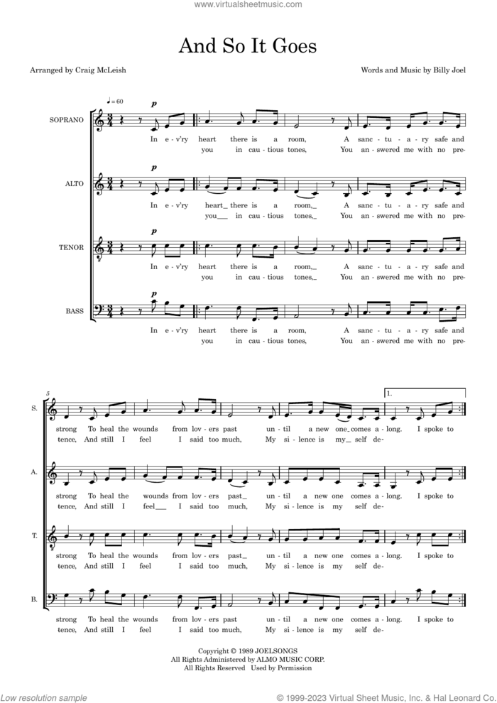 And So It Goes (arr. Craig McLeish) sheet music for choir (SSATB) by Billy Joel and Craig McLeish, intermediate skill level