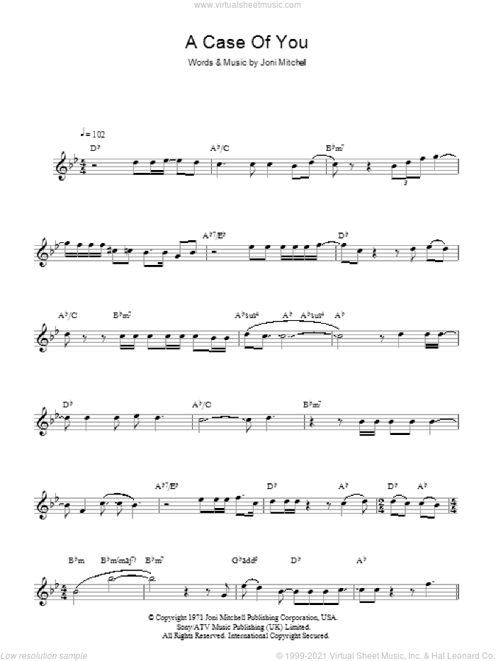 A Case Of You sheet music for voice and other instruments (fake book) by Joni Mitchell, intermediate skill level