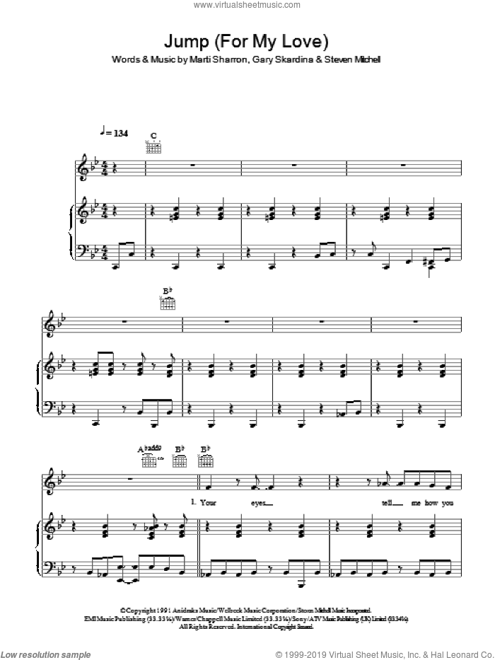 Jump (For My Love) sheet music for voice, piano or guitar by Girls Aloud, Gary Skardina, Marti Sharron and Steven Mitchell, intermediate skill level