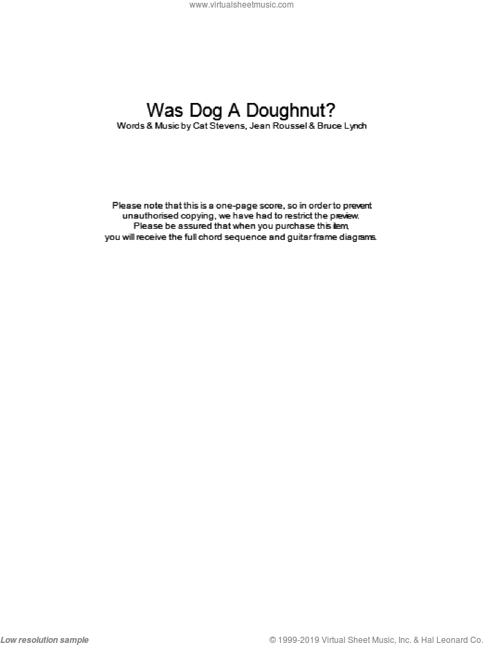 Was Dog A Doughnut? sheet music for guitar (chords) by Cat Stevens, Bruce Lynch and Jean Roussel, intermediate skill level