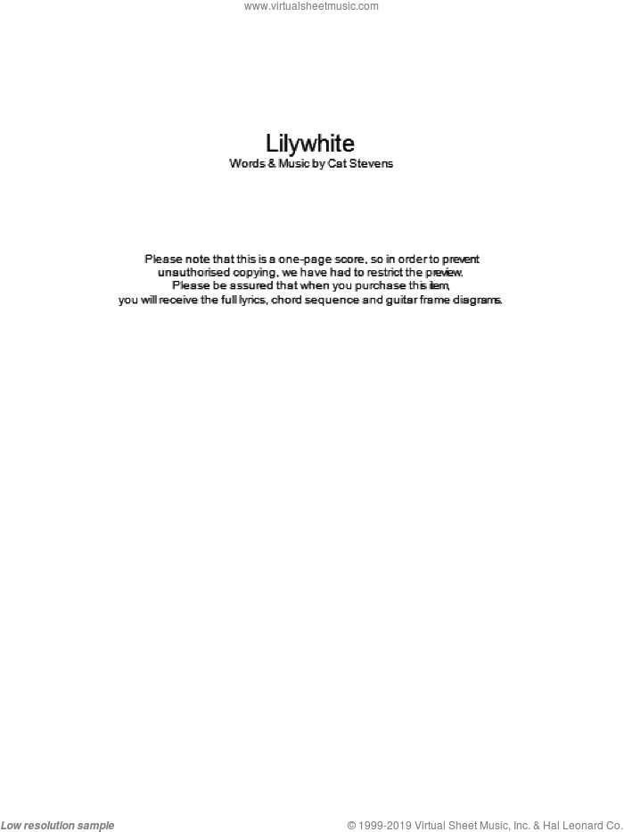 Lilywhite sheet music for guitar (chords) by Cat Stevens, intermediate skill level