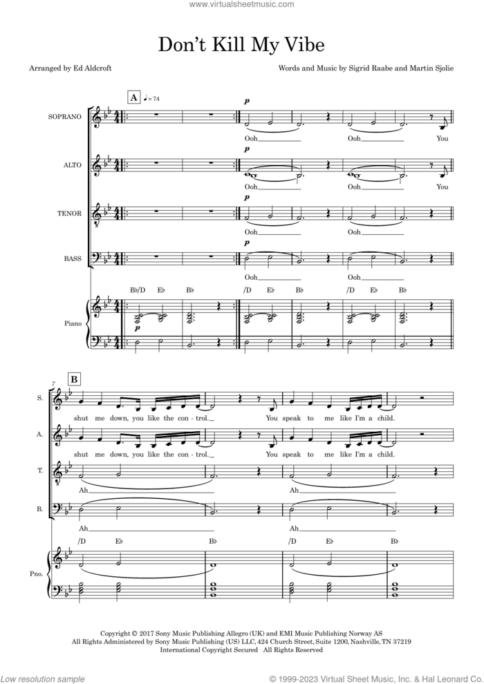 Don't Kill My Vibe (arr. Ed Aldcroft) (COMPLETE) sheet music for orchestra/band by Sigrid, Ed Aldcroft, Martin SjAulie and Sigrid Raabe, intermediate skill level
