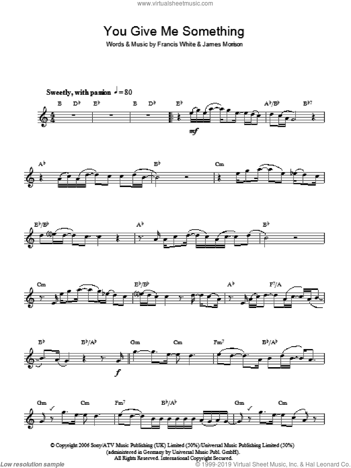 You Give Me Something sheet music for voice and other instruments (fake book) by James Morrison and Francis White, intermediate skill level