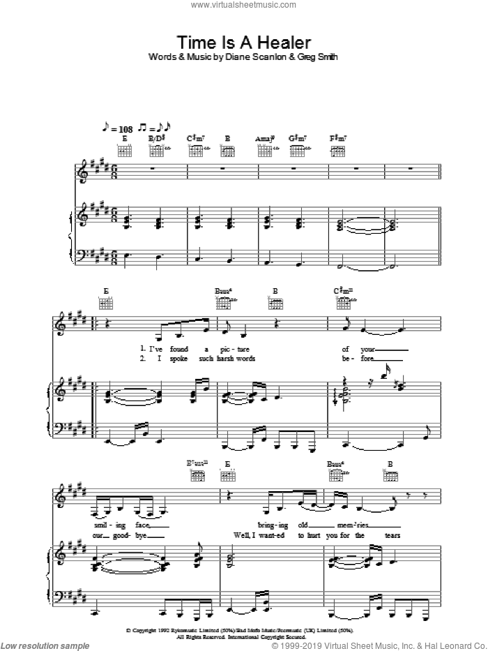 Time Is A Healer sheet music for voice, piano or guitar by Eva Cassidy, intermediate skill level