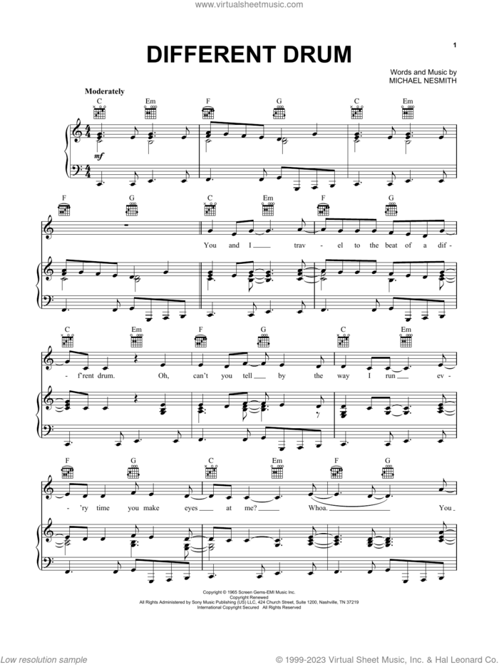 Different Drum sheet music for voice, piano or guitar by Stone Poneys and Linda Ronstadt, Linda Ronstadt and Michael Nesmith, intermediate skill level