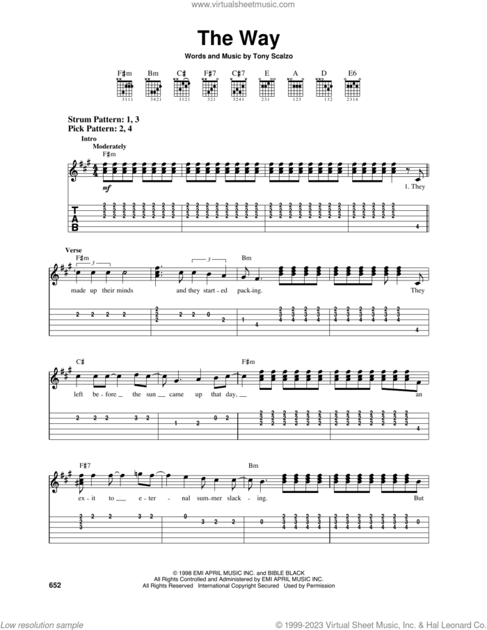 The Way sheet music for guitar solo (easy tablature) by Fastball and Tony Scalzo, easy guitar (easy tablature)