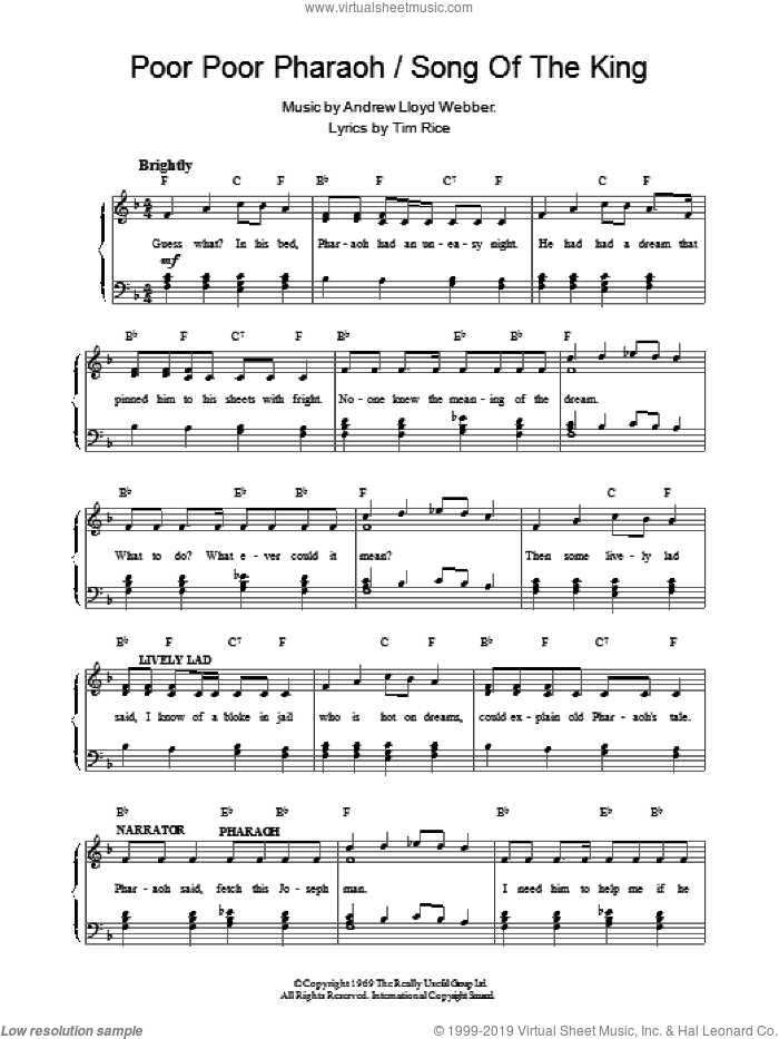 Pharaoh Song Of The King sheet music for voice, piano or guitar by Andrew Lloyd Webber, intermediate skill level