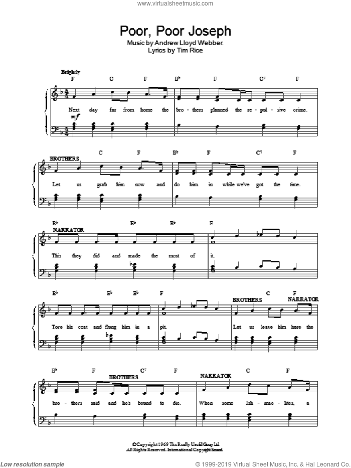 Poor Poor Joseph sheet music for voice, piano or guitar by Andrew Lloyd Webber, intermediate skill level