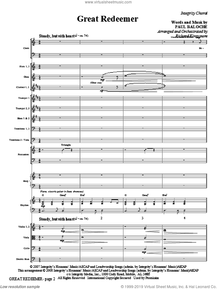 Great Redeemer (COMPLETE) sheet music for orchestra/band (Orchestra) by Paul Baloche and Richard Kingsmore, intermediate skill level