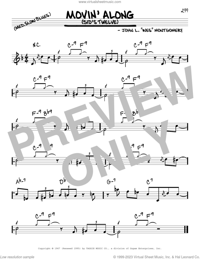 Movin' Along (Sid's Twelve) sheet music for voice and other instruments (in Bb) by Wes Montgomery and Wes Montgomery, intermediate skill level
