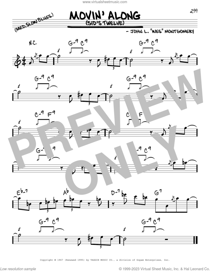 Movin' Along (Sid's Twelve) sheet music for voice and other instruments (in Eb) by Wes Montgomery and Wes Montgomery, intermediate skill level