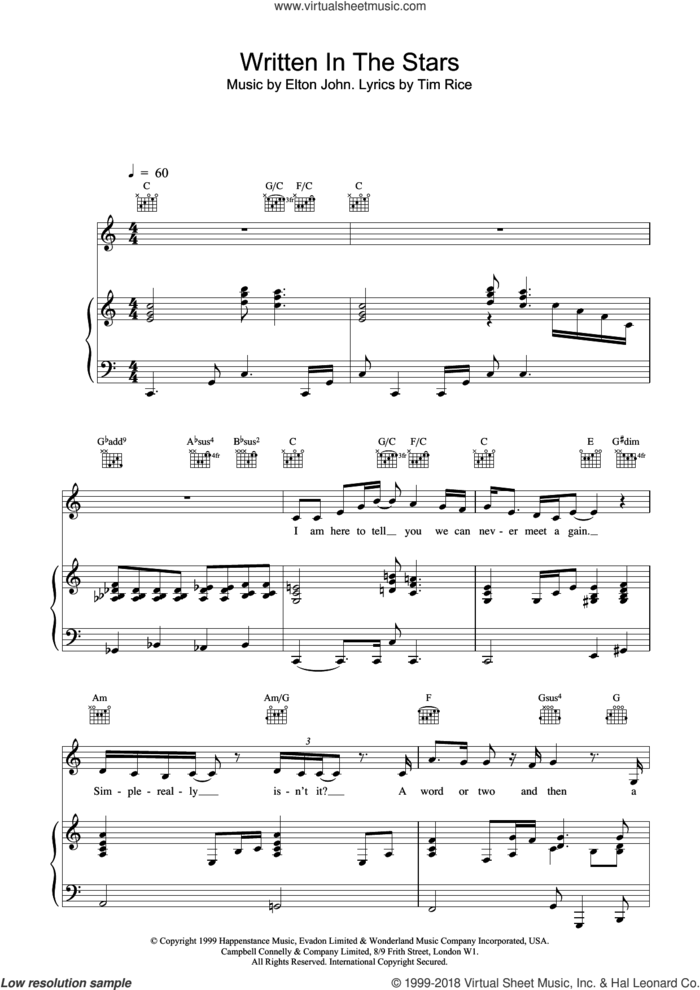 Written In The Stars (from Aida) sheet music for voice, piano or guitar by Elton John, LeAnn Rimes and Tim Rice, intermediate skill level