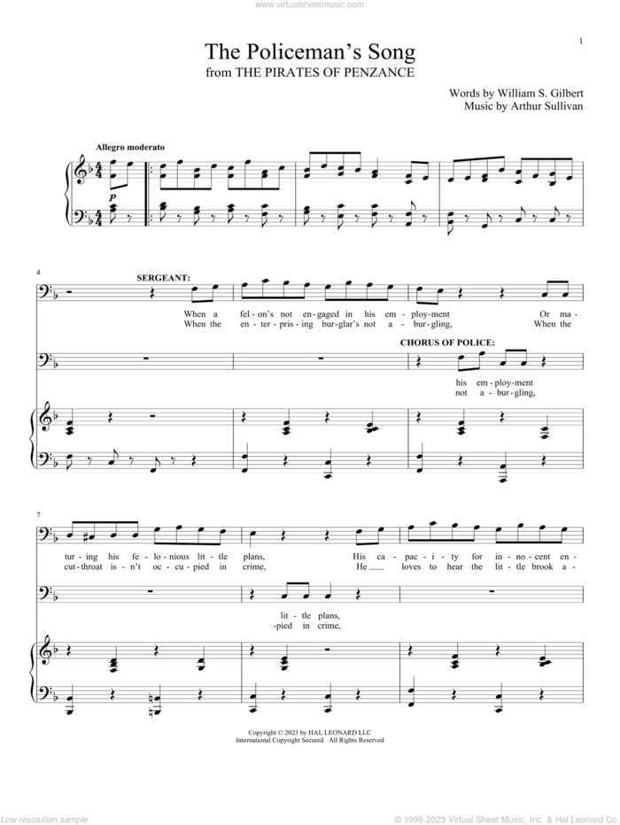 The Policeman's Song (from The Pirates Of Penzance) sheet music for voice and piano by Gilbert & Sullivan, Arthur Sullivan and William S. Gilbert, intermediate skill level