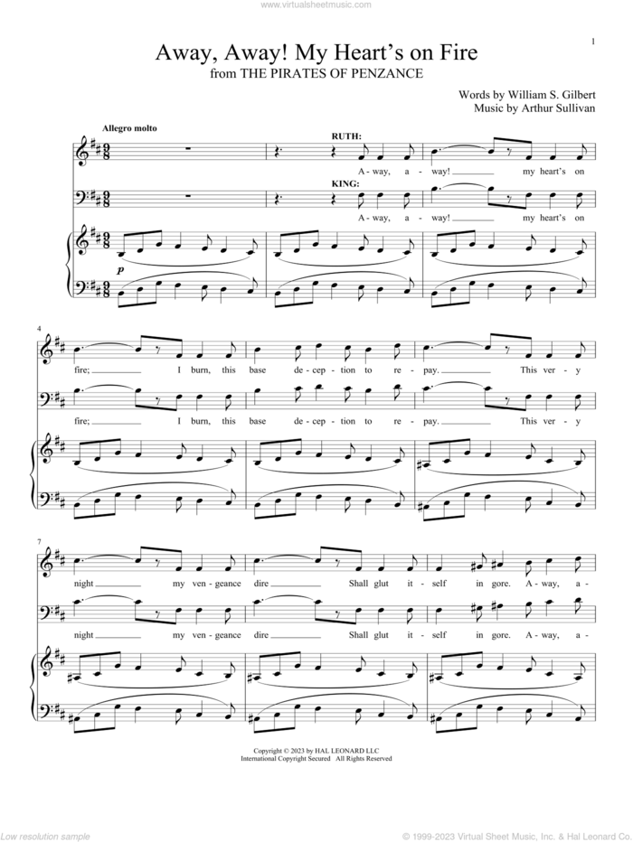 Away, Away! My Heart's On Fire (from The Pirates Of Penzance) sheet music for voice and piano by Gilbert & Sullivan, Arthur Sullivan and William S. Gilbert, intermediate skill level