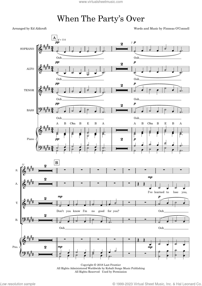 When The Party's Over (arr. Ed Aldcroft) (COMPLETE) sheet music for orchestra/band by Billie Eilish and Ed Aldcroft, intermediate skill level
