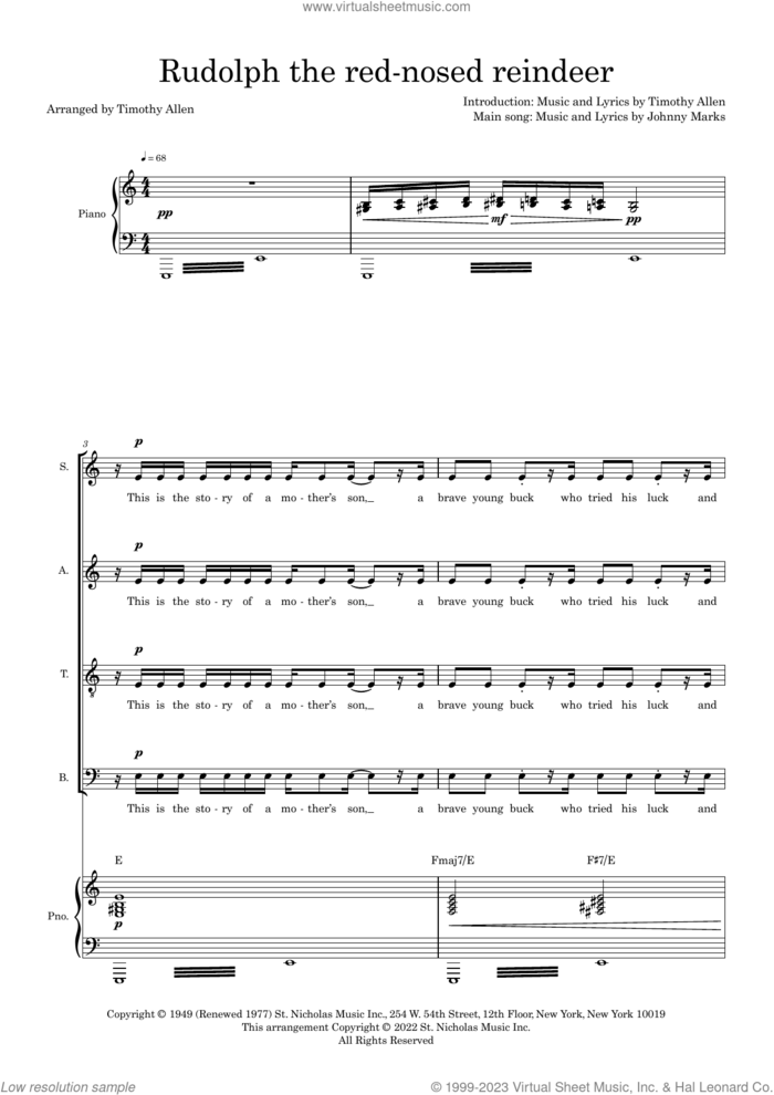 Rudolph The Red-Nosed Reindeer (arr. Tim Allen) (COMPLETE) sheet music for orchestra/band by Johnny Marks, Billy Mae Richards, John Denver and Tim Allen, intermediate skill level