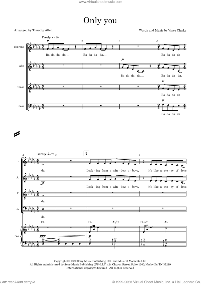 Only You (arr. Tim Allen) (COMPLETE) sheet music for orchestra/band by Yazoo, Tim Allen and Vince Clarke, intermediate skill level