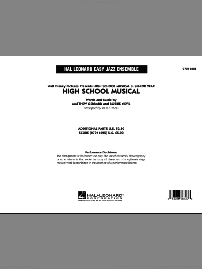 High School Musical (from 'High School Musical 3: Senior Year') (COMPLETE) sheet music for jazz band by Matthew Gerrard, Robbie Nevil and Rick Stitzel, intermediate skill level
