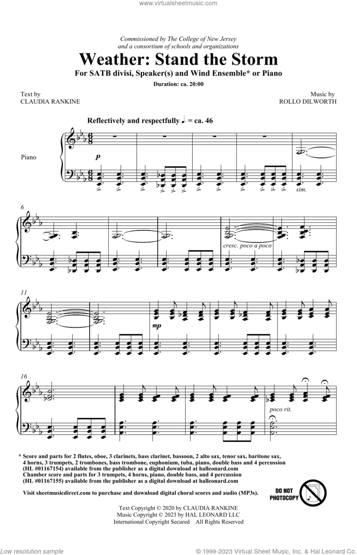 Weather: Stand The Storm sheet music for choir (SATB: soprano, alto, tenor, bass) by Rollo Dilworth and Claudia Rankine, intermediate skill level