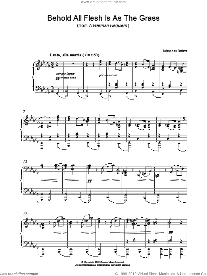 Behold All Flesh Is As The Grass (from A German Requiem) sheet music for piano solo by Johannes Brahms, classical score, intermediate skill level