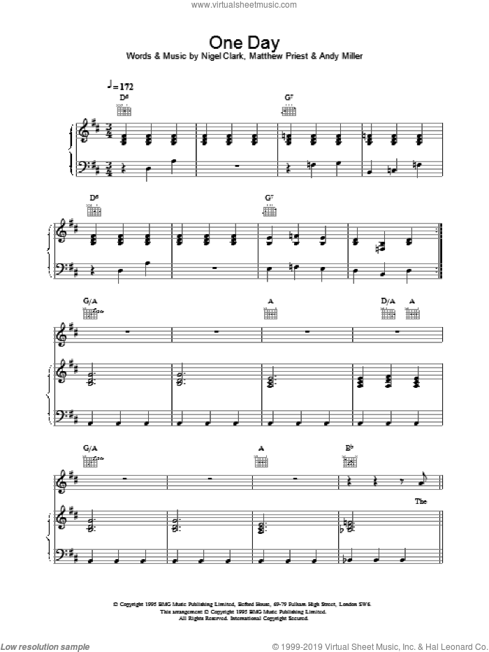 One Day sheet music for voice, piano or guitar by Dodgy, intermediate skill level