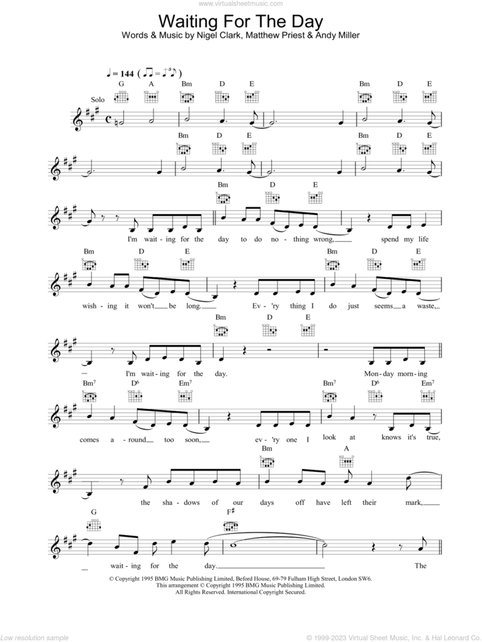 Waiting For The Day sheet music for voice and other instruments (fake book) by Dodgy, intermediate skill level