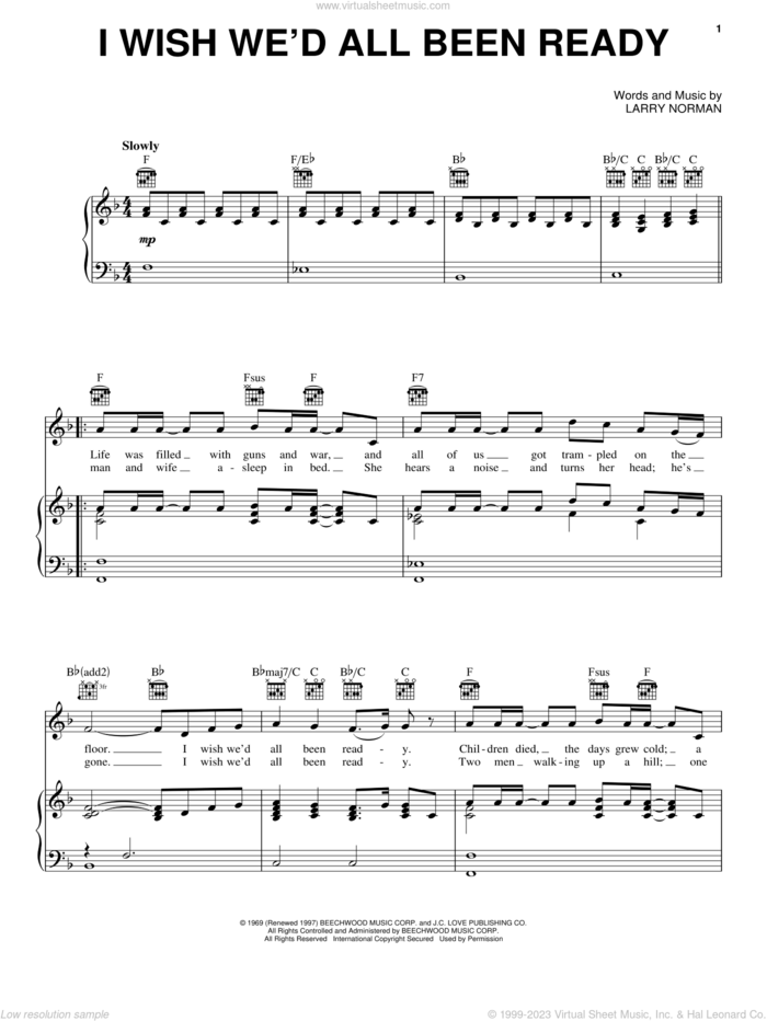 I Wish We'd All Been Ready sheet music for voice, piano or guitar by Larry Norman, intermediate skill level