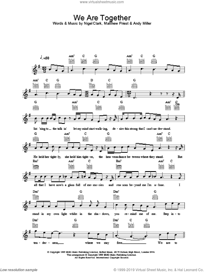 We Are Together sheet music for voice and other instruments (fake book) by Dodgy, intermediate skill level