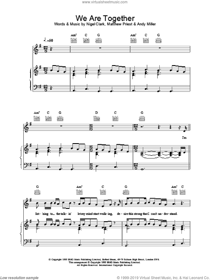 We Are Together sheet music for voice, piano or guitar by Dodgy, intermediate skill level