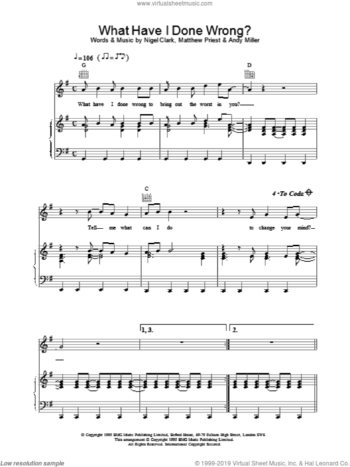 What Have I Done Wrong sheet music for voice, piano or guitar by Dodgy, intermediate skill level