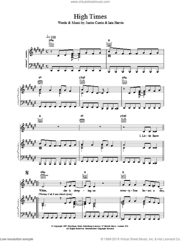 High Times sheet music for voice, piano or guitar by Del Amitri, intermediate skill level