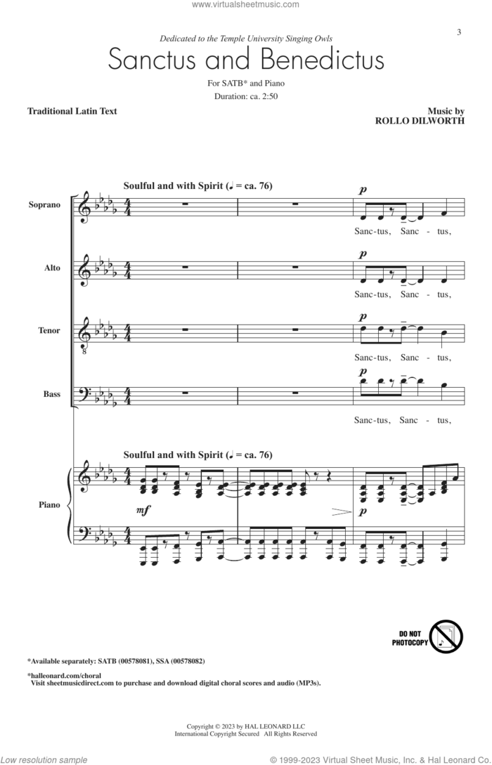 Sanctus sheet music for choir (SATB: soprano, alto, tenor, bass) by Rollo Dilworth and Miscellaneous, intermediate skill level