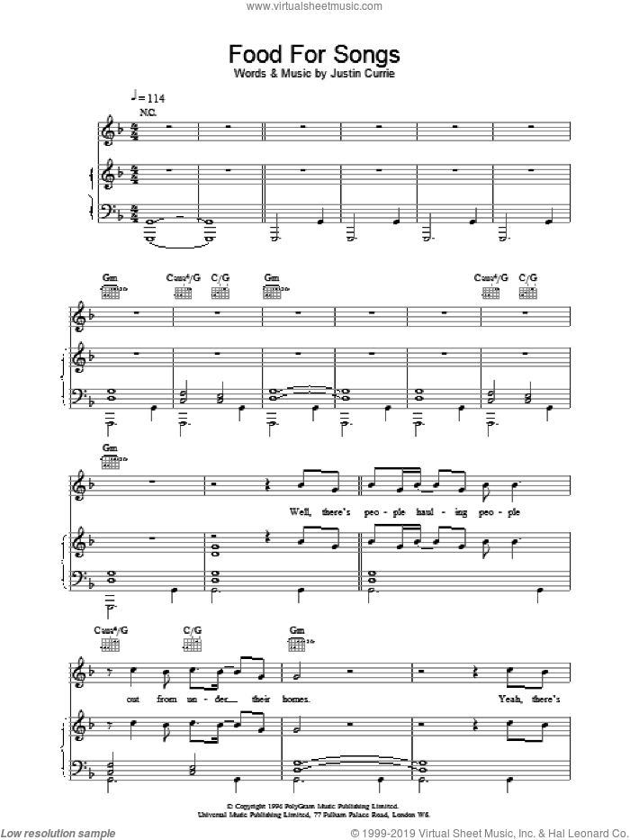 Food For Songs sheet music for voice, piano or guitar by Del Amitri, intermediate skill level