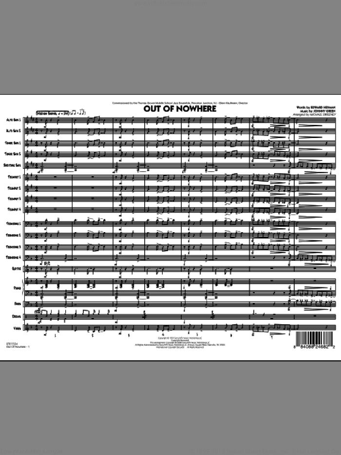 Out of Nowhere (COMPLETE) sheet music for jazz band by Edward Heyman, Johnny Green and Michael Sweeney, intermediate skill level