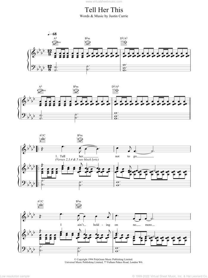 Tell Her This sheet music for voice, piano or guitar by Del Amitri, intermediate skill level