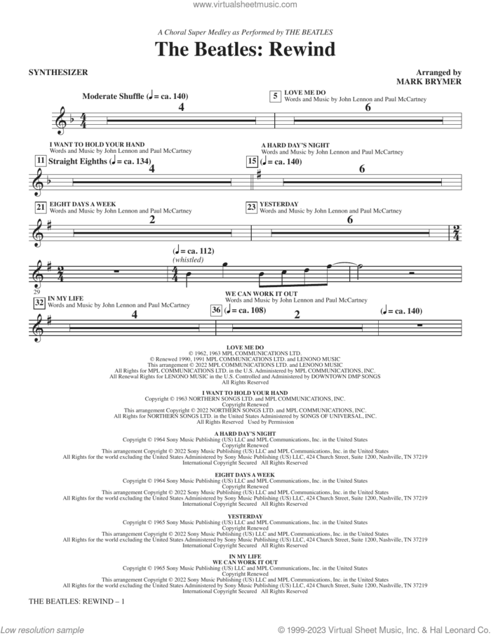 The Beatles: Rewind (Medley) (arr. Mark Brymer) (complete set of parts) sheet music for orchestra/band (Rhythm) by The Beatles, George Harrison, John Lennon, Mark Brymer and Paul McCartney, intermediate skill level