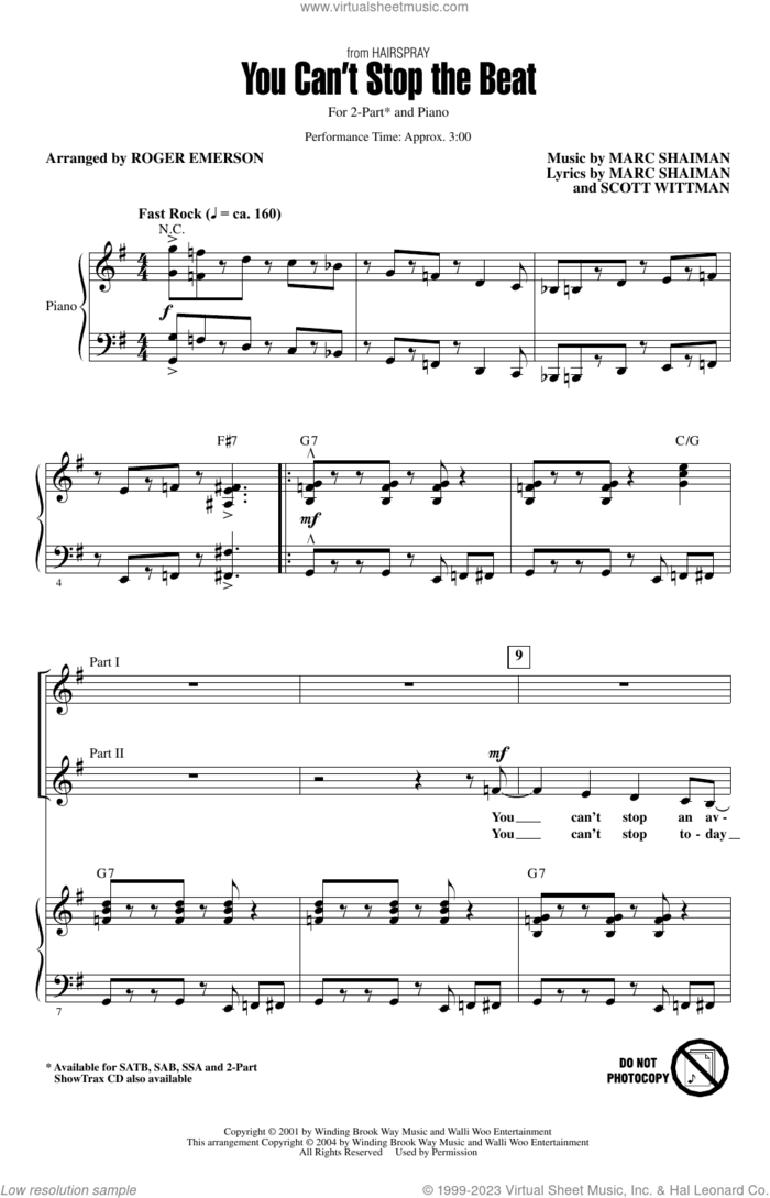 You Can't Stop The Beat (from Hairspray) (arr. Roger Emerson) sheet music for choir (2-Part) by Marc Shaiman & Scott Wittman, Roger Emerson, Marc Shaiman and Scott Wittman, intermediate duet